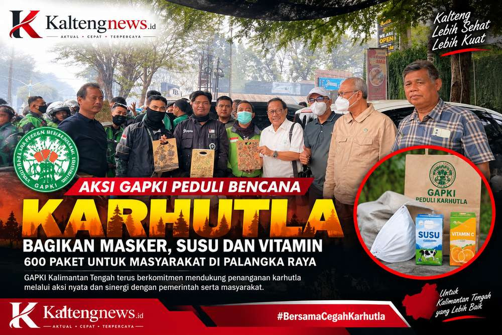 GAPKI Kalteng Bagikan 600 Paket Masker, Susu dan Vitamin untuk Warga Terdampak Karhutla